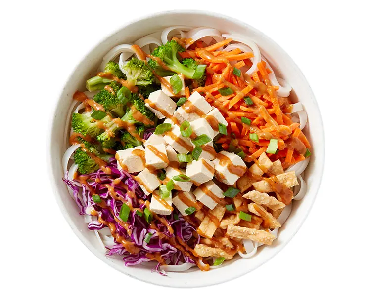 Buddha Satay Bowl with vegetables and spicy peanut sauce