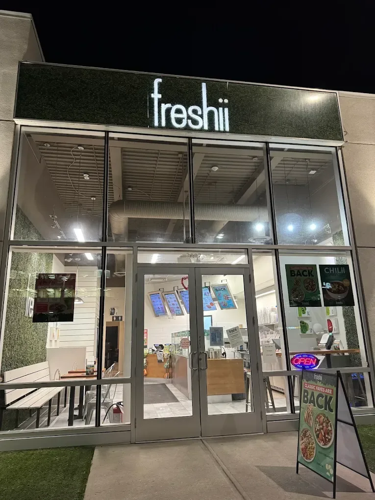 Freshii Sundance storefront at Sunpark Plaza in SE Calgary