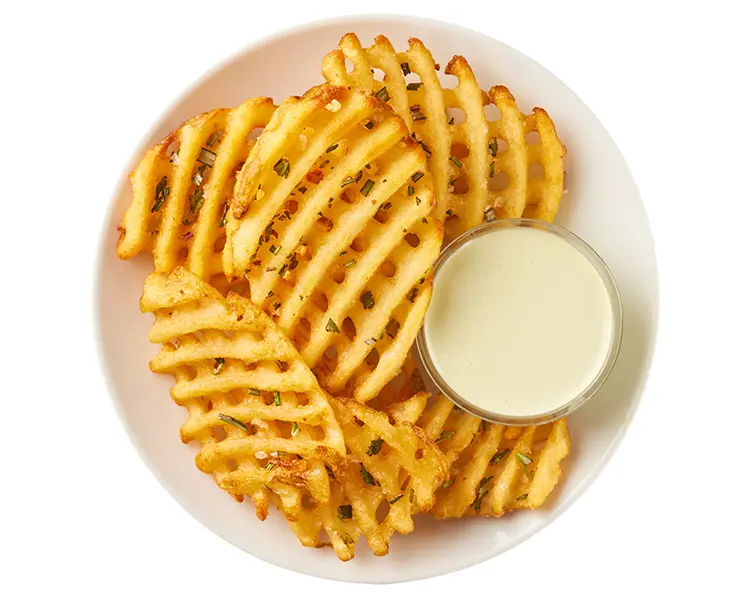Baked Rosemary Waffle Fries with green goddess ranch